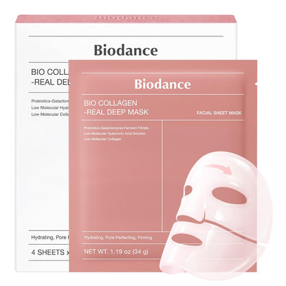 BIODANCE Bio-Collagen Real Deep Mask, Hydrating Overnight Hydrogel Face Mask | 1.19oz(34g) x 4ea  | 4 Count (Pack of 1)