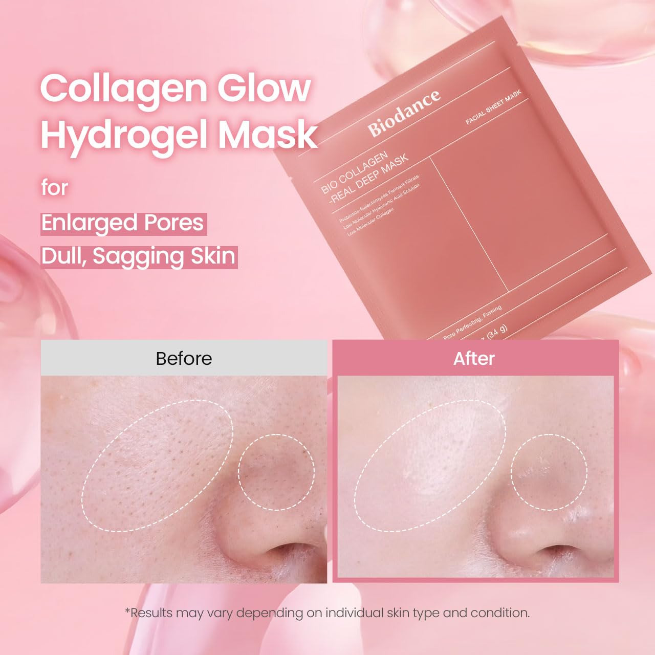 BIODANCE Bio-Collagen Real Deep Mask, Hydrating Overnight Hydrogel Face Mask | 1.19oz(34g) x 4ea  | 4 Count (Pack of 1)