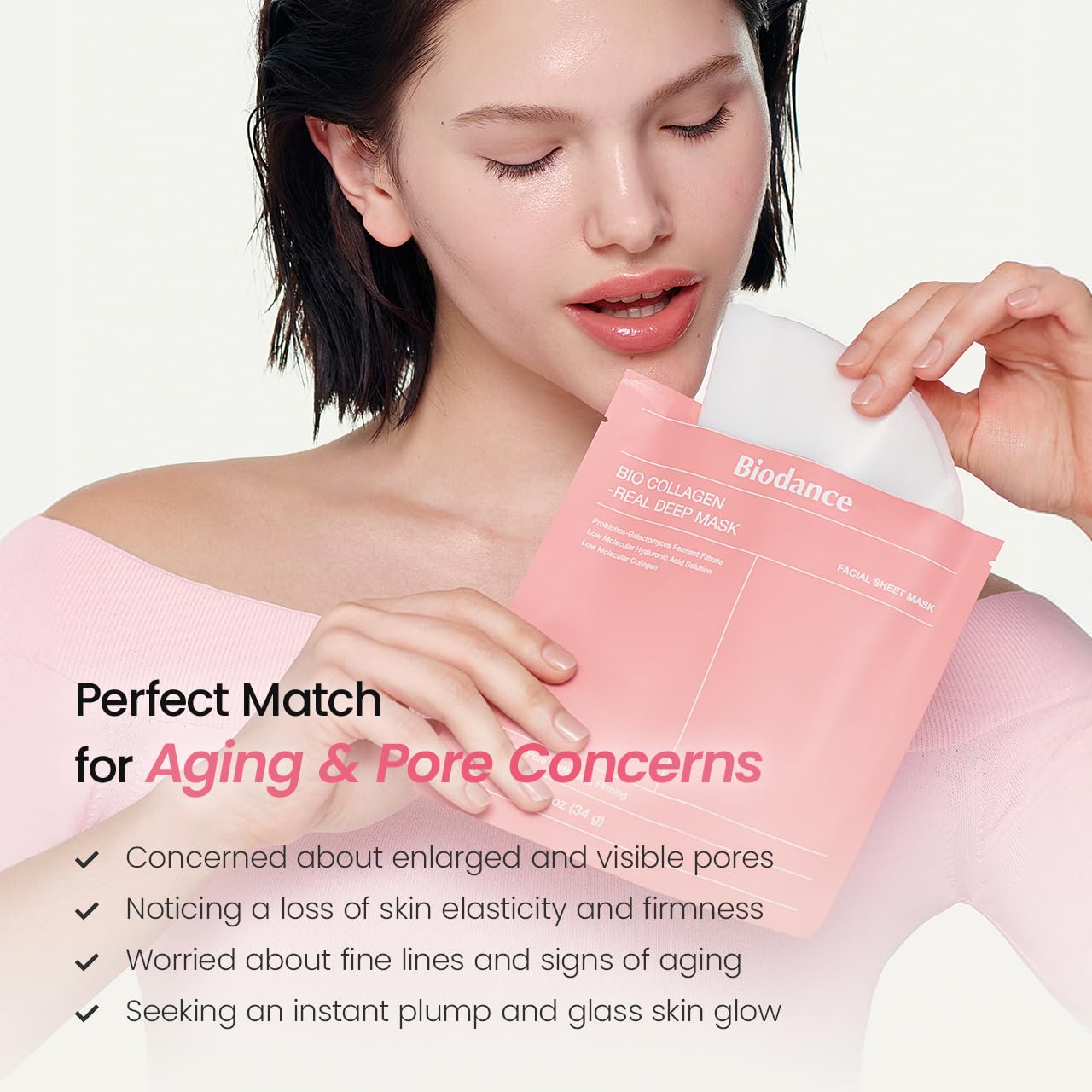 BIODANCE Bio-Collagen Real Deep Mask, Hydrating Overnight Hydrogel Face Mask | 1.19oz(34g) x 4ea  | 4 Count (Pack of 1)