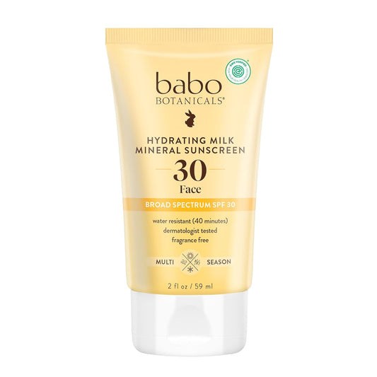 Babo Botanicals Hydrating Milk Mineral Sunscreen SPF 30 with Dewy Finish – Lightweight Zinc Oxide Daily Face Sunscreen for Sensitive Skin ..