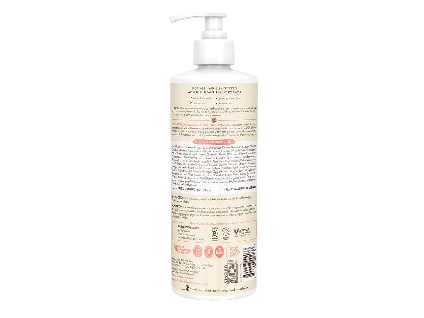 Babo Botanicals Moisturizing Oat & Calendula 2-in-1 Shampoo & Wash – Gentle Cleansing for Dry or Sensitive Skin..