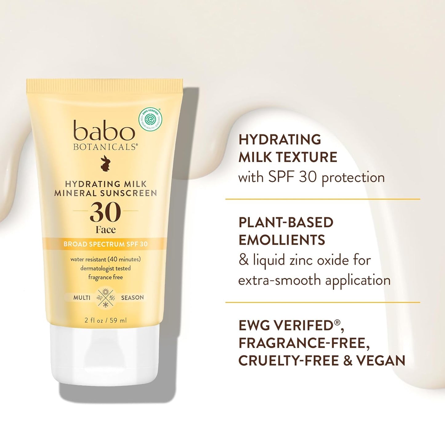 Babo Botanicals Hydrating Milk Mineral Sunscreen SPF 30 with Dewy Finish – Lightweight Zinc Oxide Daily Face Sunscreen for Sensitive Skin ..