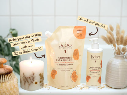 Babo Botanicals Moisturizing Oat & Calendula 2-in-1 Shampoo & Wash – Gentle Cleansing for Dry or Sensitive Skin..