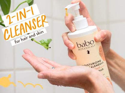 Babo Botanicals Moisturizing Oat & Calendula 2-in-1 Shampoo & Wash – Gentle Cleansing for Dry or Sensitive Skin..