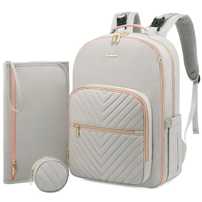 LOVEVOOK Diaper Bag Backpack, Quilted Baby Bag with Changing Pad & Pacifier Holder, Light Grey
