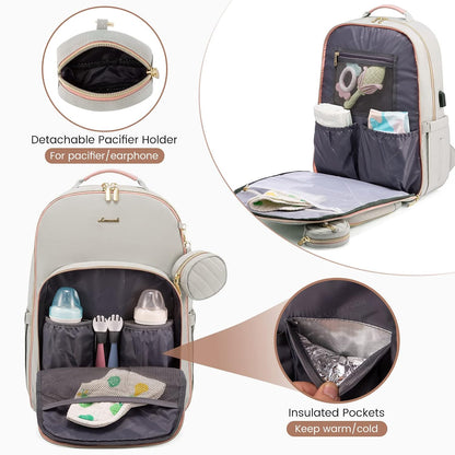 LOVEVOOK Diaper Bag Backpack, Quilted Baby Bag with Changing Pad & Pacifier Holder, Light Grey