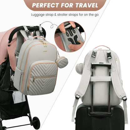 LOVEVOOK Diaper Bag Backpack, Quilted Baby Bag with Changing Pad & Pacifier Holder, Light Grey