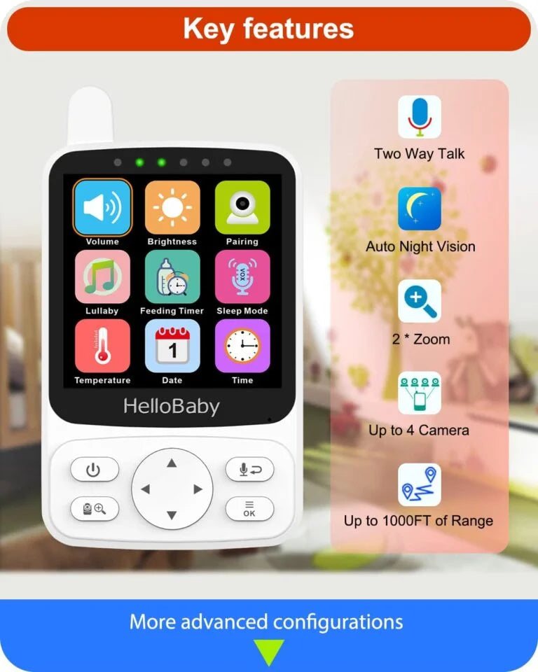 HelloBaby Baby Monitor – Portable Video Baby Monitor with Camera and Audio