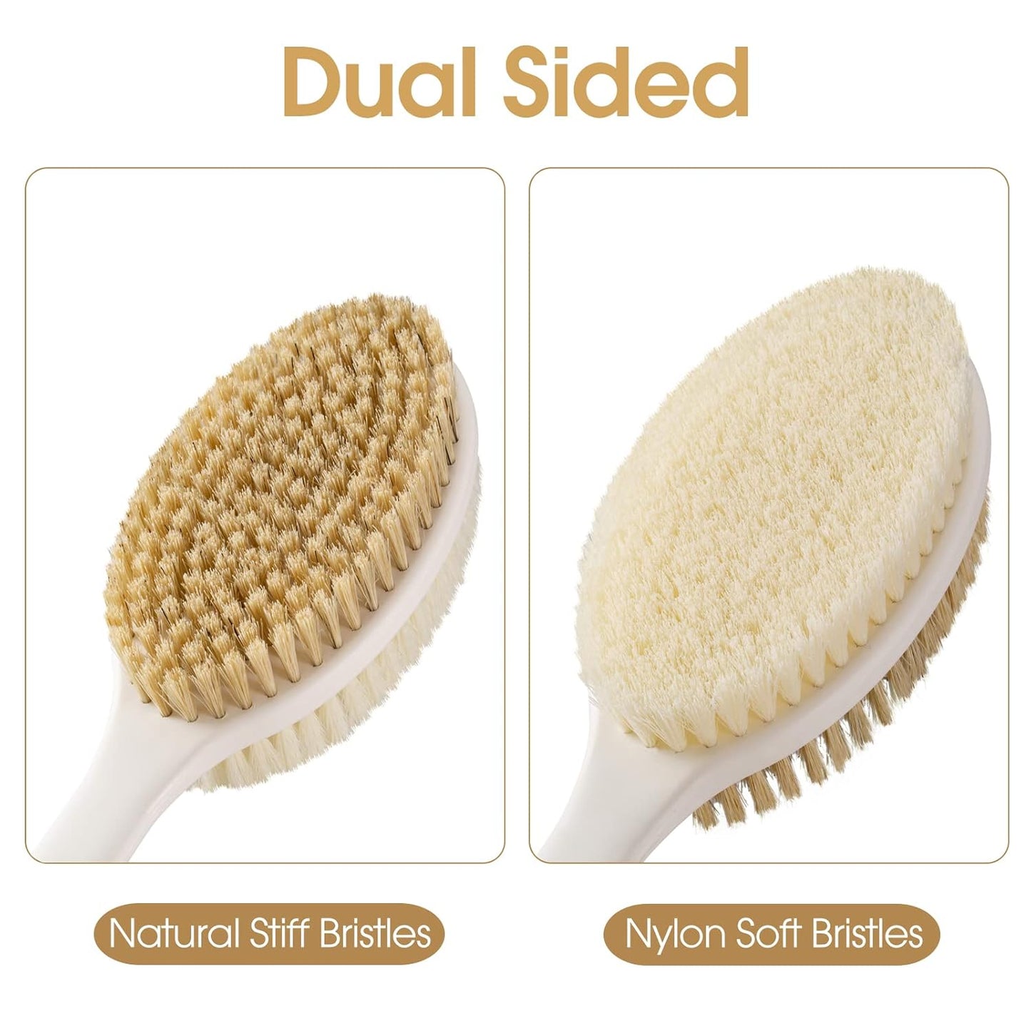 Back Scrubber Anti Slip for Shower, Shower Brush Long Handle with Stiff and Soft Bristles, Body Exfoliator for Bath or Dry Brush