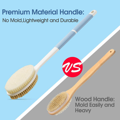 Back Scrubber Anti Slip for Shower, Shower Brush Long Handle with Stiff and Soft Bristles, Body Exfoliator for Bath or Dry Brush