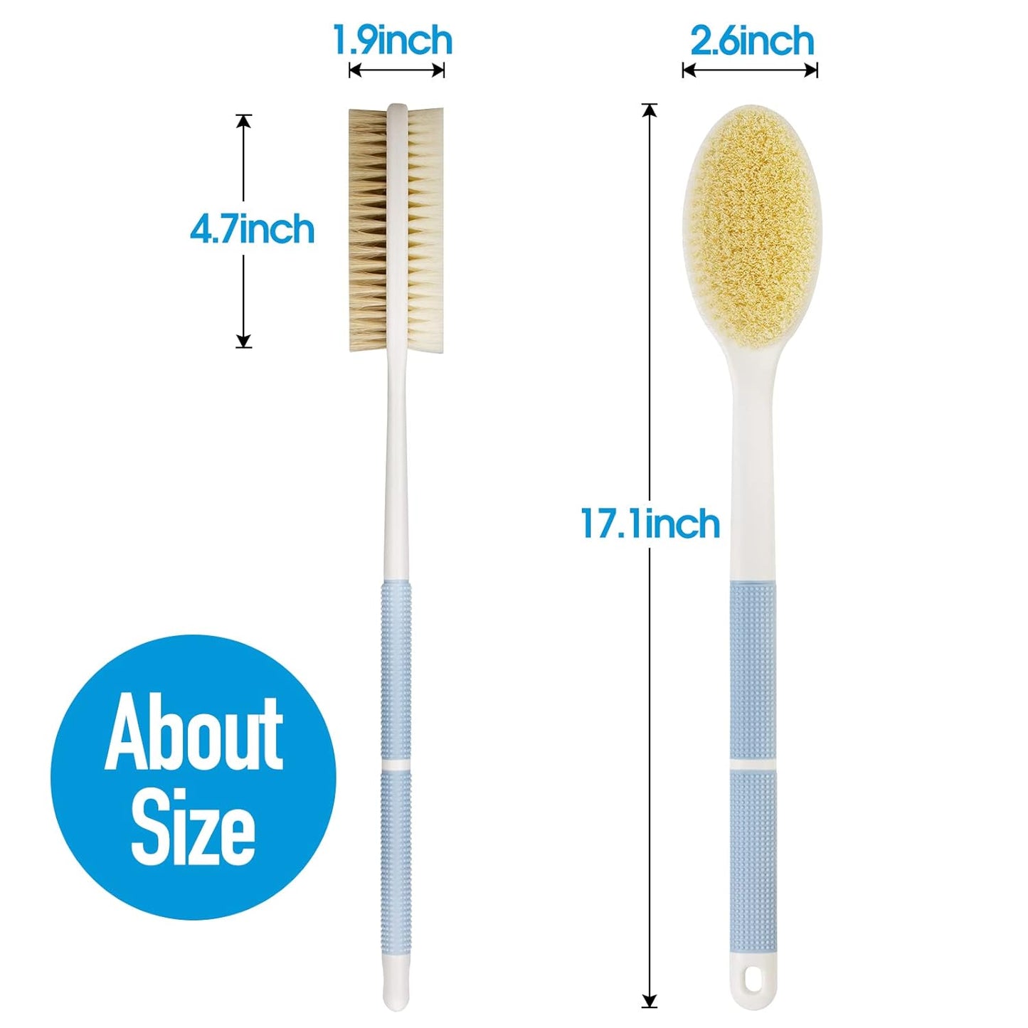 Back Scrubber Anti Slip for Shower, Shower Brush Long Handle with Stiff and Soft Bristles, Body Exfoliator for Bath or Dry Brush