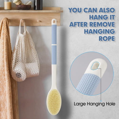 Back Scrubber Anti Slip for Shower, Shower Brush Long Handle with Stiff and Soft Bristles, Body Exfoliator for Bath or Dry Brush