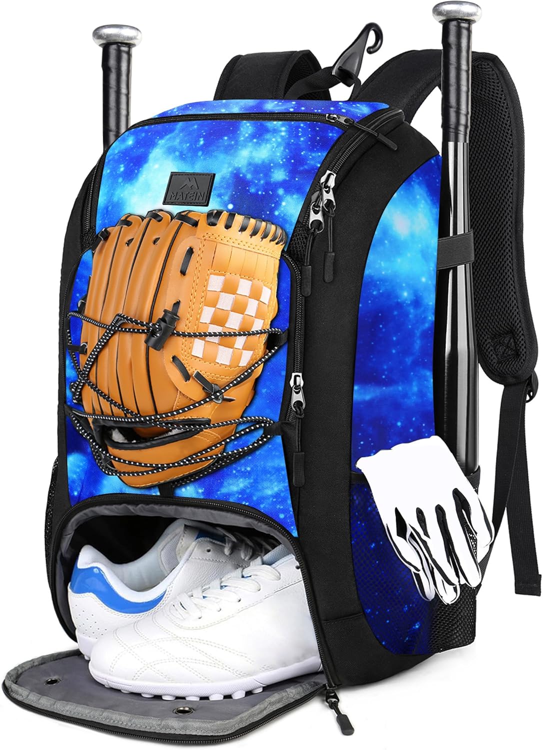 MATEIN Baseball Backpack, Softball Bat Bag with Shoes Compartment for Youth(Galaxy Blue)