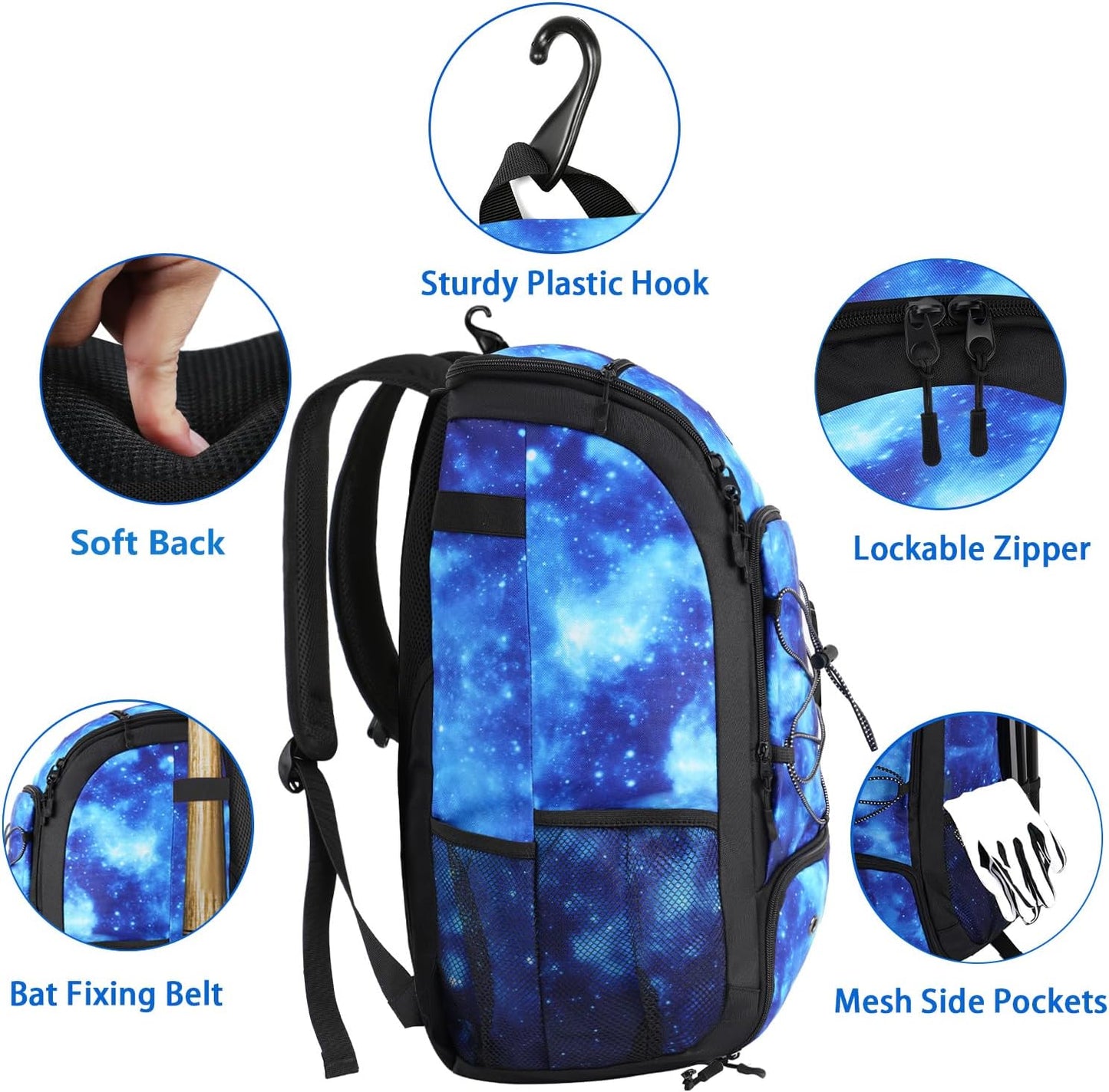 MATEIN Baseball Backpack, Softball Bat Bag with Shoes Compartment for Youth(Galaxy Blue)