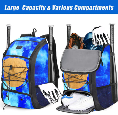 MATEIN Baseball Backpack, Softball Bat Bag with Shoes Compartment for Youth(Galaxy Blue)
