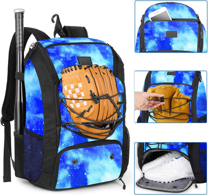 MATEIN Baseball Backpack, Softball Bat Bag with Shoes Compartment for Youth(Galaxy Blue)