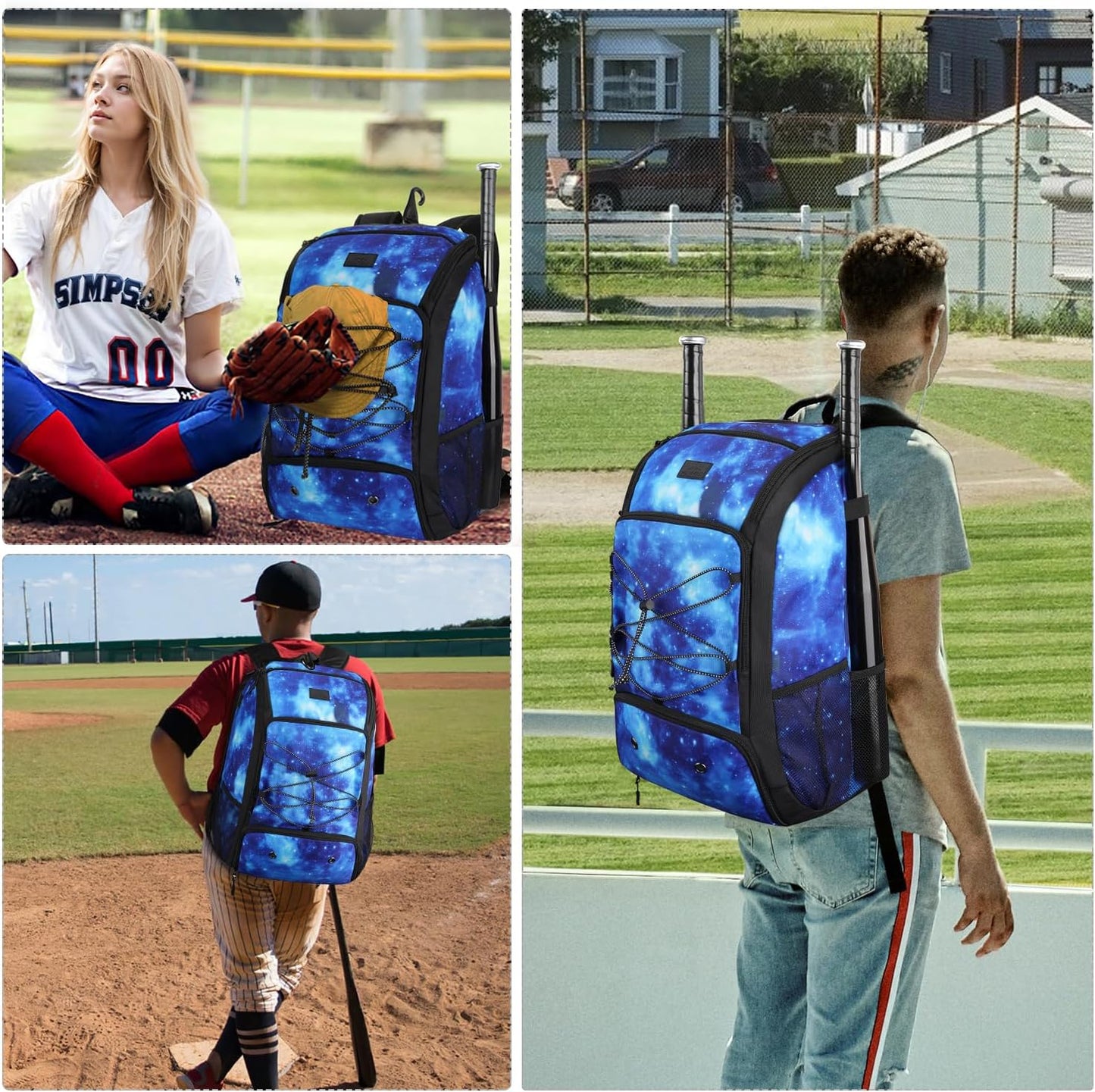 MATEIN Baseball Backpack, Softball Bat Bag with Shoes Compartment for Youth(Galaxy Blue)