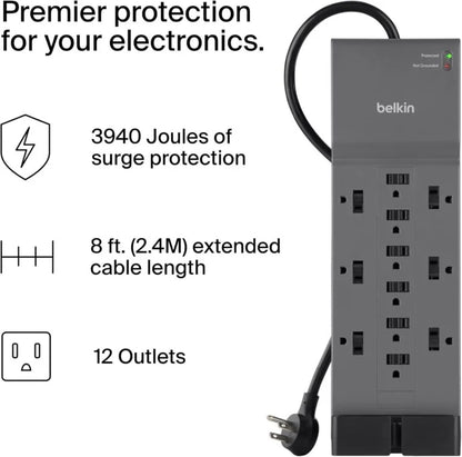 Belkin 12-Outlet Surge Protector Power Strip w/ 12 AC Outlets &amp; 8ft Flat Plug