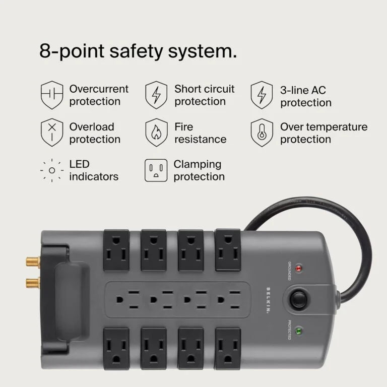 Belkin Surge Protector Power Strip w/ 8 Rotating &amp; 4 Standard Outlets