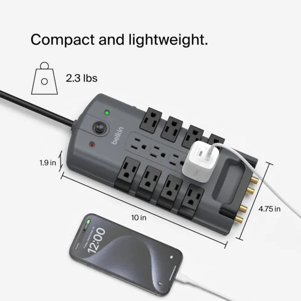 Belkin Surge Protector Power Strip w/ 8 Rotating &amp; 4 Standard Outlets
