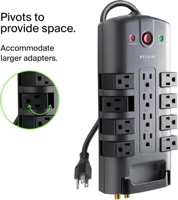 Belkin Surge Protector Power Strip w/ 8 Rotating &amp; 4 Standard Outlets
