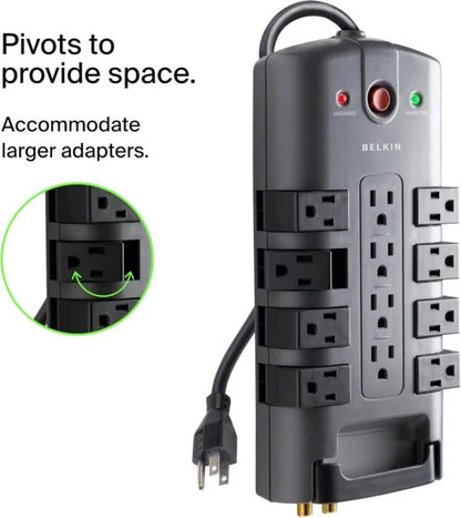 Belkin Surge Protector Power Strip w/ 8 Rotating &amp; 4 Standard Outlets