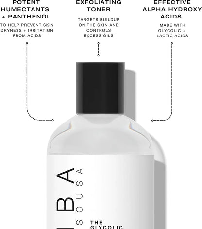 Biba De Sousa The Glycolic Lactic Toner - Exfoliating Toner with AHA, Hyaluronic Acid, and Aloe Vera