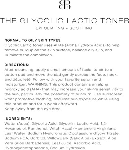 Biba De Sousa The Glycolic Lactic Toner - Exfoliating Toner with AHA, Hyaluronic Acid, and Aloe Vera