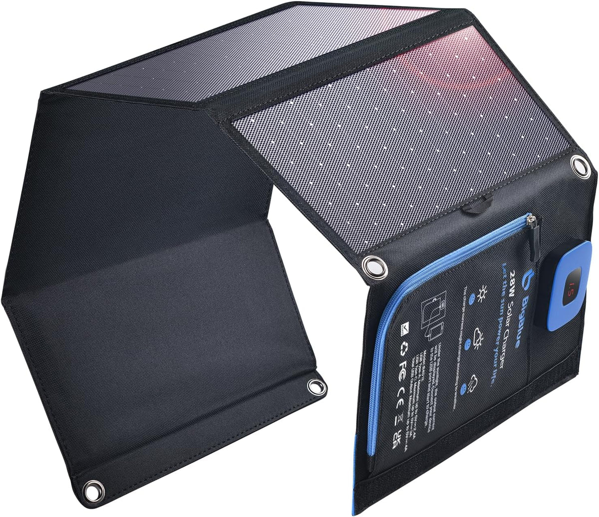 BigBlue 28W Solar Panel Charger with Digital Ammeter, USB-A/USB-C Outputs