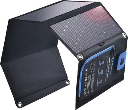 BigBlue 28W Solar Panel Charger with Digital Ammeter, USB-A/USB-C Outputs