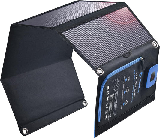 BigBlue 28W Solar Panel Charger with Digital Ammeter, USB-A/USB-C Outputs