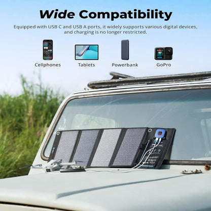 BigBlue 28W Solar Panel Charger with Digital Ammeter, USB-A/USB-C Outputs