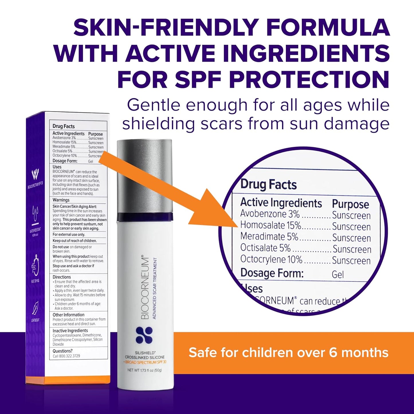 Biocorneum Silicone Scar Gel with SPF 30, Fast-Drying Scar Cream, 10g | Advanced Scar Treatment with Silishield®..