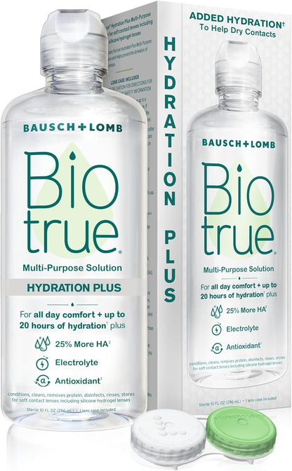Biotrue Hydration Plus Contact Lens Solution with Lens Case, Multi-Purpose Solution for Soft Lenses, Hydrates..