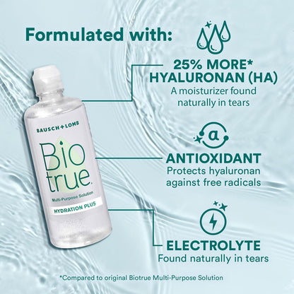 Biotrue Hydration Plus Contact Lens Solution with Lens Case, Multi-Purpose Solution for Soft Lenses, Hydrates..