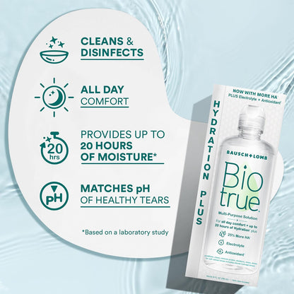 Biotrue Hydration Plus Contact Lens Solution with Lens Case, Multi-Purpose Solution for Soft Lenses, Hydrates..