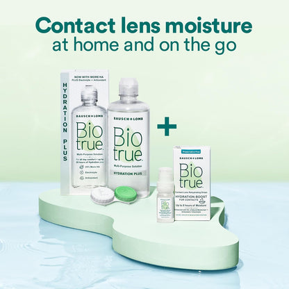 Biotrue Hydration Plus Contact Lens Solution with Lens Case, Multi-Purpose Solution for Soft Lenses, Hydrates..
