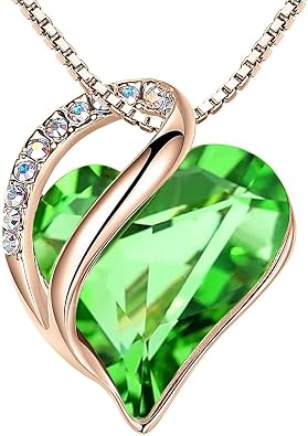 Leafael Birthstone Crystal Necklaces for Women, Heart Gifts for Mom & Wife..