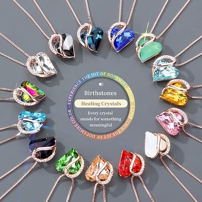 Leafael Birthstone Crystal Necklaces for Women, Heart Gifts for Mom & Wife..