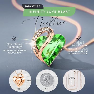 Leafael Birthstone Crystal Necklaces for Women, Heart Gifts for Mom & Wife..