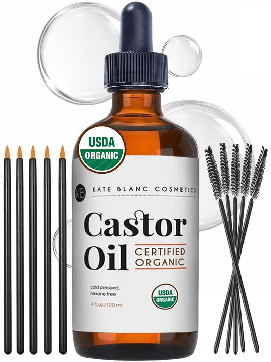 Kate Blanc Cosmetics Castor Oil Organic (4oz), 100% Pure, Cold Pressed, Hexane Free. Natural Oil for Hair..