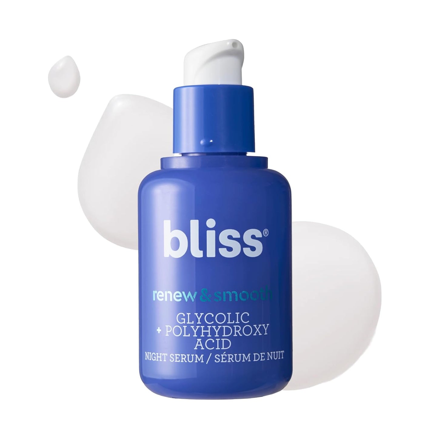 Bliss Renew &amp; Smooth Night Serum – Glycolic Acid + Polyhydroxy Acid Exfoliating Serum - 1 Fl Oz