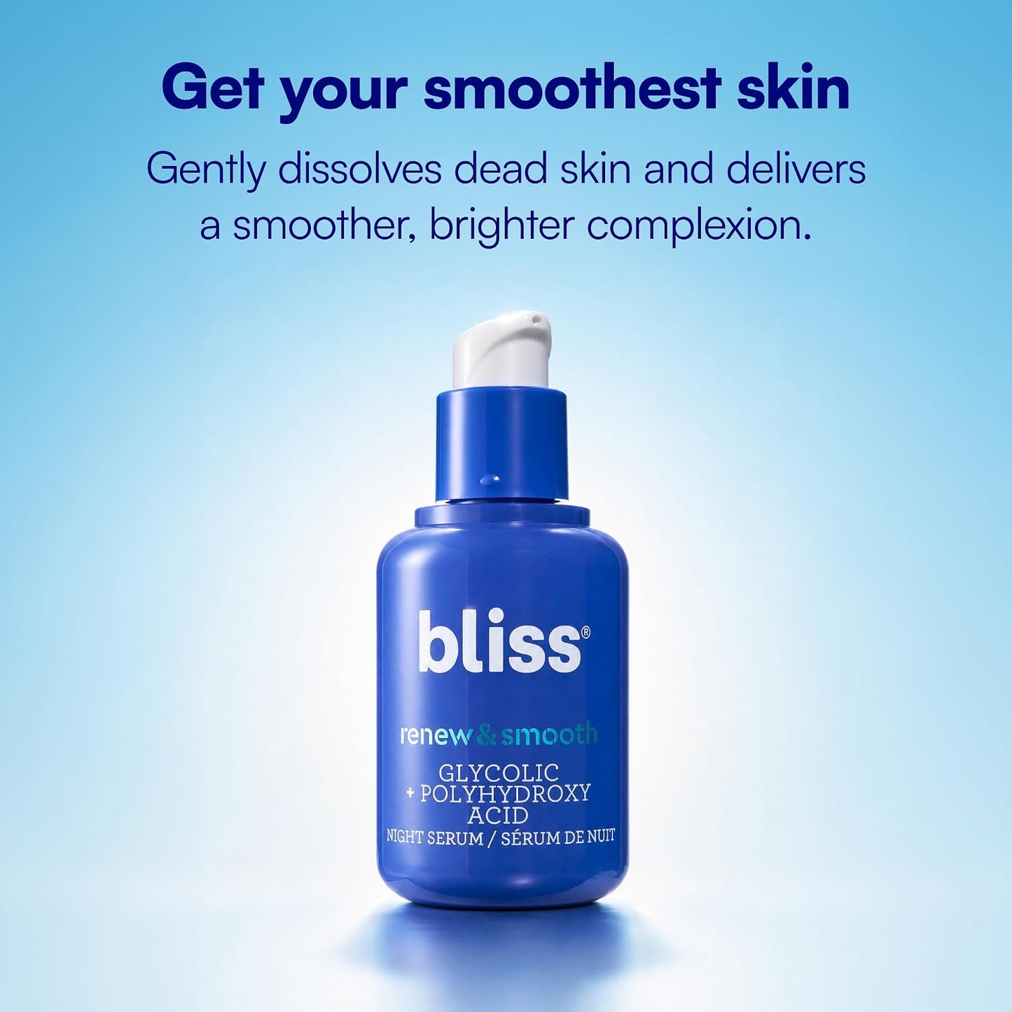Bliss Renew &amp; Smooth Night Serum – Glycolic Acid + Polyhydroxy Acid Exfoliating Serum - 1 Fl Oz