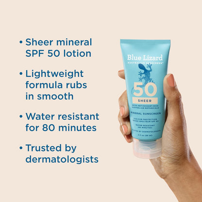 Blue Lizard Sheer Mineral SPF 50 Sunscreen Lotion, Zinc Oxide, 100% Mineral Formula, Rubs In Smooth..
