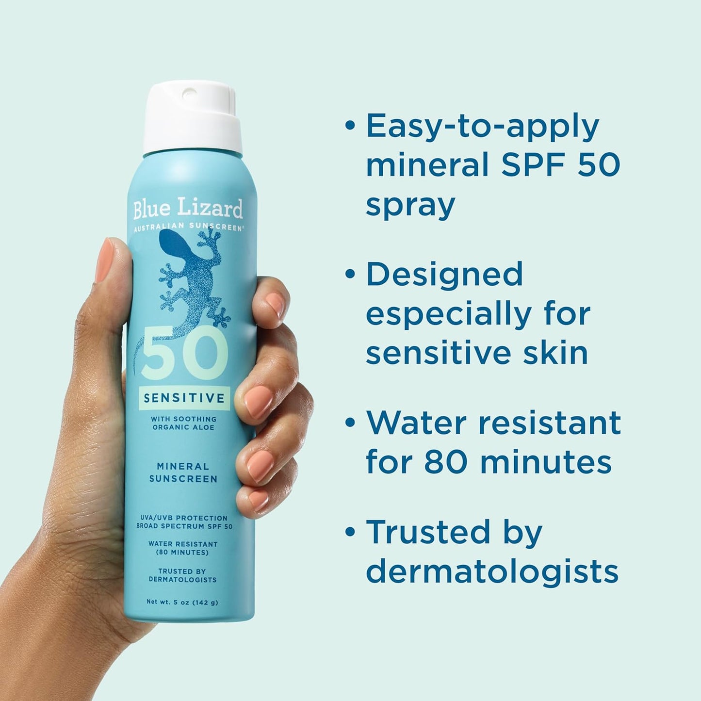 Blue Lizard Sensitive Mineral SPF 50 Spray, Dermatologist-Recommended Brand..