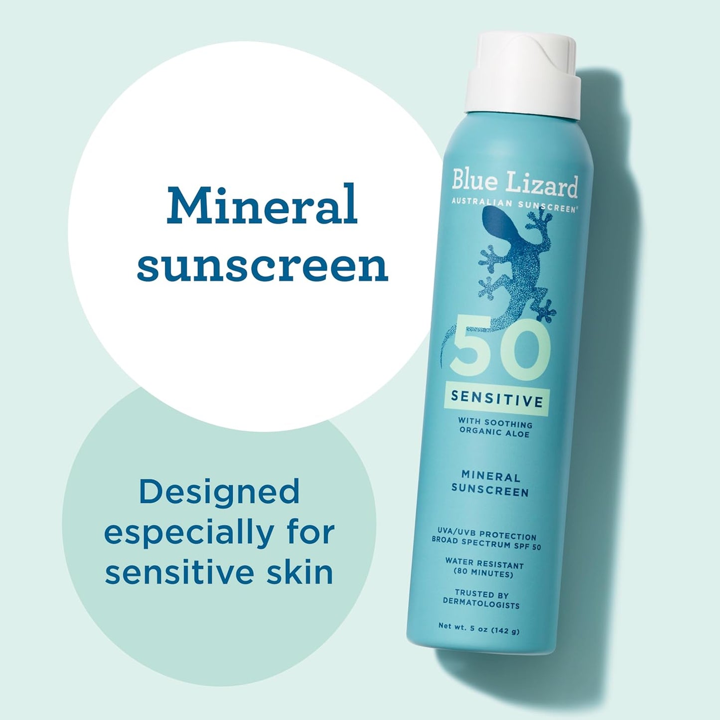 Blue Lizard Sensitive Mineral SPF 50 Spray, Dermatologist-Recommended Brand..