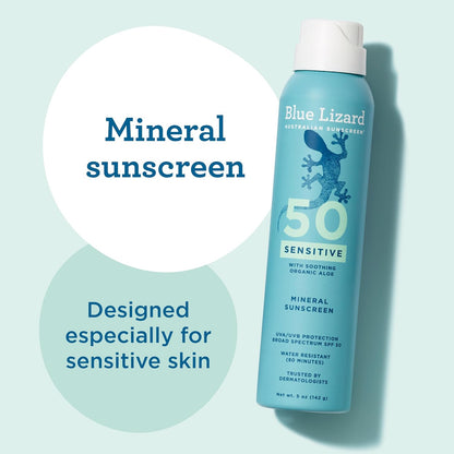 Blue Lizard Sensitive Mineral SPF 50 Spray, Dermatologist-Recommended Brand..
