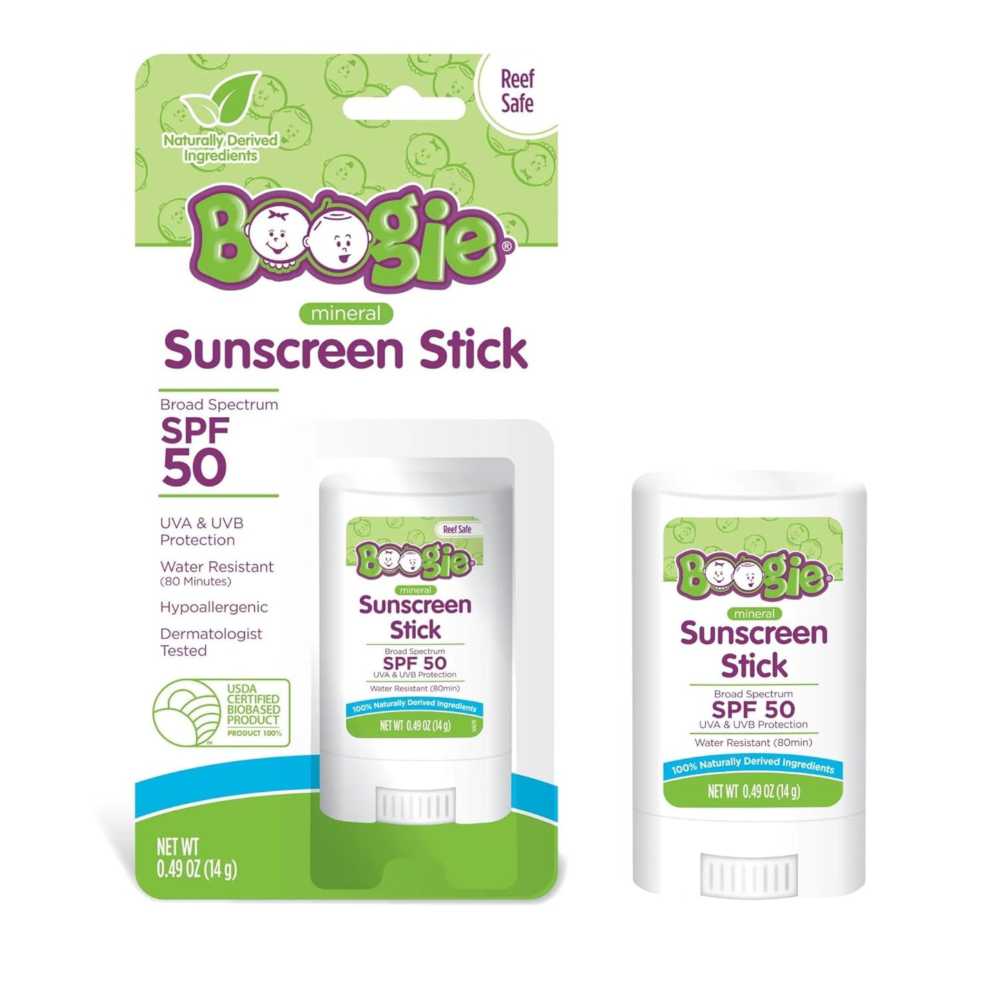Boogie Mineral Sunscreen Stick SPF 50- 0.49 oz - Sunscreen for Kids - Broad Spectrum UVA & UVB Protection..