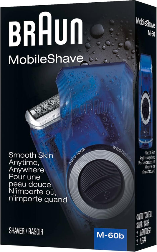 Braun Electric Razor for Men, M60b Mobile Electric Foil Shaver, Washable, Color - Blue, 1 Count (Pack of 1)