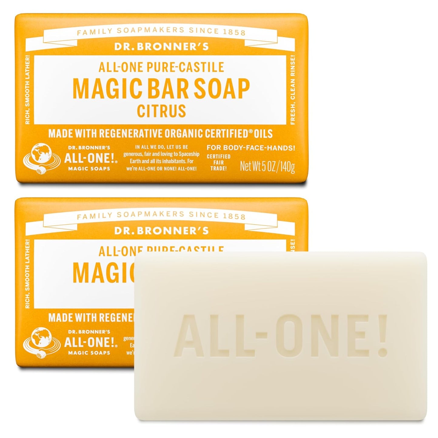Dr. Bronner's Pure-Castile Magic Bar Soaps - Made with Regenerative Organic Certified Oils - For Face, Body, Hair..